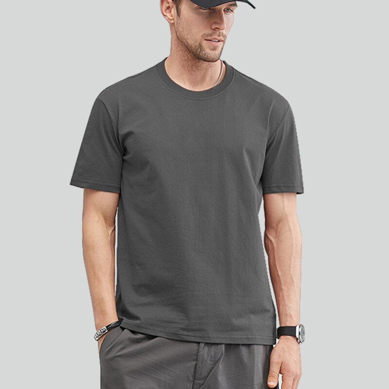 Men T-Shirts Cotton Casual Dark Grey Shirt
