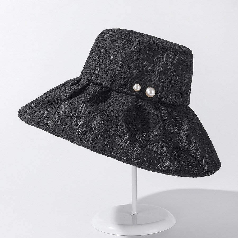 Women Mesh Sun Hats Packable Wide Brim Chin Strap Cap Black