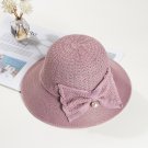 Women Shade Breathable Sun Hats Foldable Bow Big Brim Straw Cap Bucket Cap Light Purple