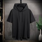 Men Hooded Loose T-shirt Casual Short Sleeves Pullover Black