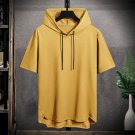 Men Hooded Loose T-shirt Casual Short Sleeves Pullover Yellow