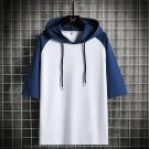Men Hooded Loose T-shirt Casual Short Sleeves Pullover White Blue