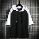 Men Hooded Loose T-shirt Casual Short Sleeves Pullover Black White
