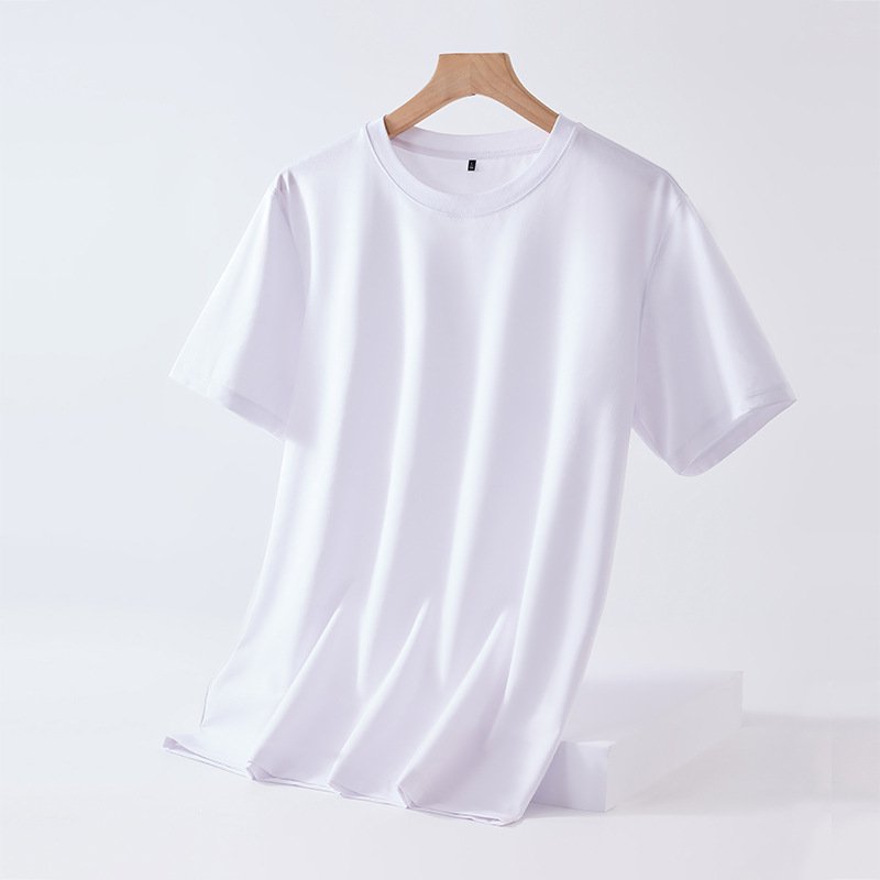 Men's Round Neck Shirt Loose Ice Short Sleeve T-shirt White