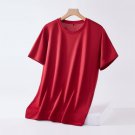 Men's Round Neck Shirt Loose Ice Short Sleeve T-shirt Wine red