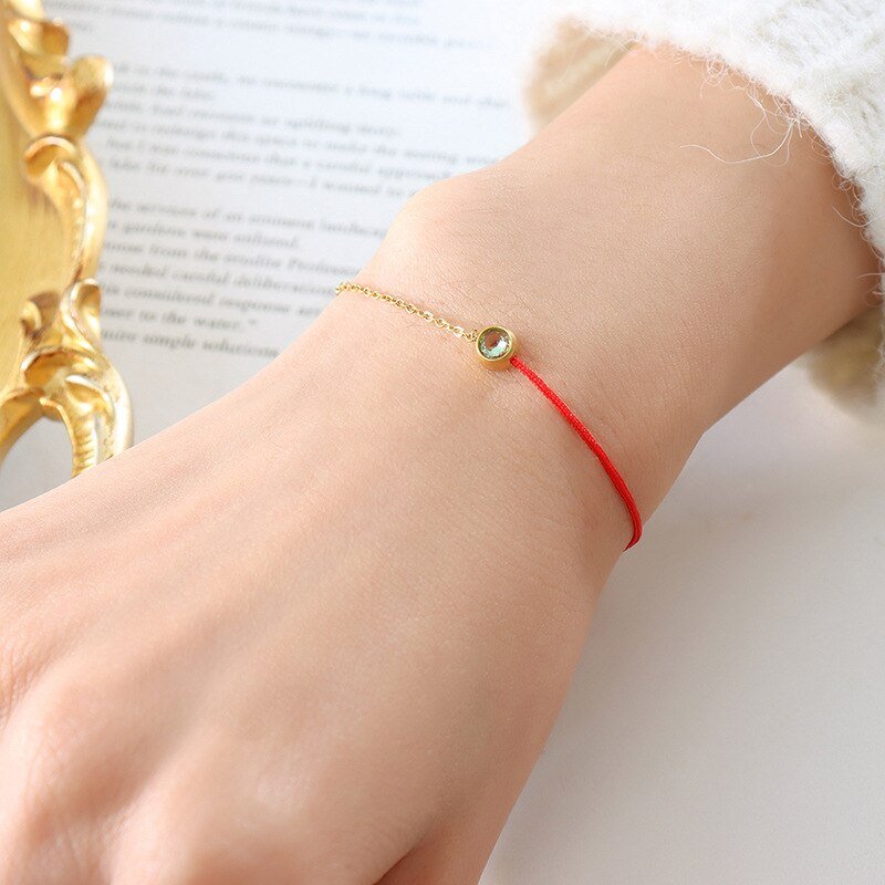 Fashionable And Simple Red Woven Hand Rope Olivine zircon
