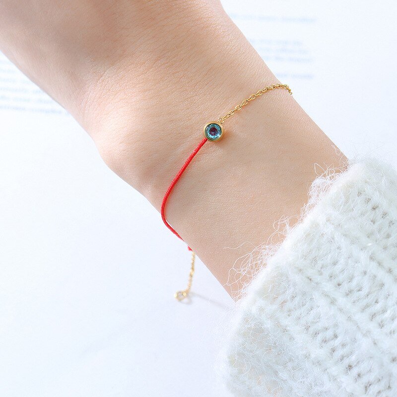 Fashionable And Simple Red Woven Hand Rope Light blue zircon