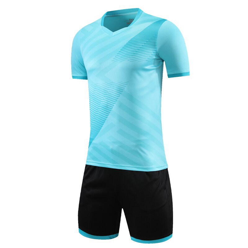 Football Jersey Quick Dry T Shirts Shorts Training Sports Soccer Suit light blue