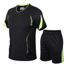 Men Running Short Sleeve Sports Suit Quick Dry Black Football Jersey