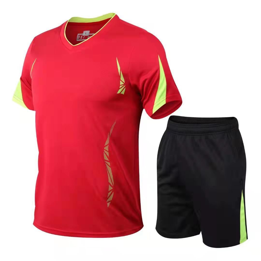 Men Running Short Sleeve Sports Suit Quick Dry Red Football Jersey