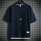 Casual Men O-neck Short Sleeve Tshirts Navy blue Pullover T-shirt