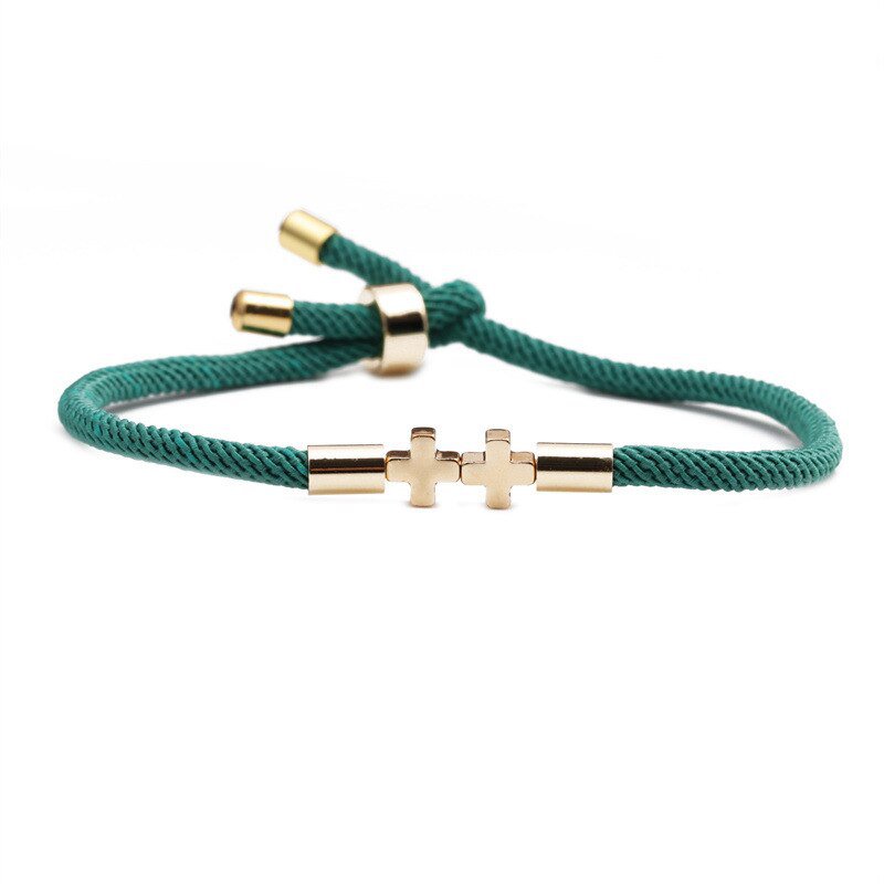 Fashion Cross Bracelet Rope Heart-shaped Hand-woven Rope Chain Adjustable Bracelet Green