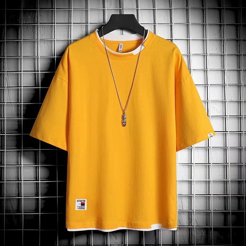 Men T Shirt Casual Street Clothing Short Sleeve Yellow Shirts