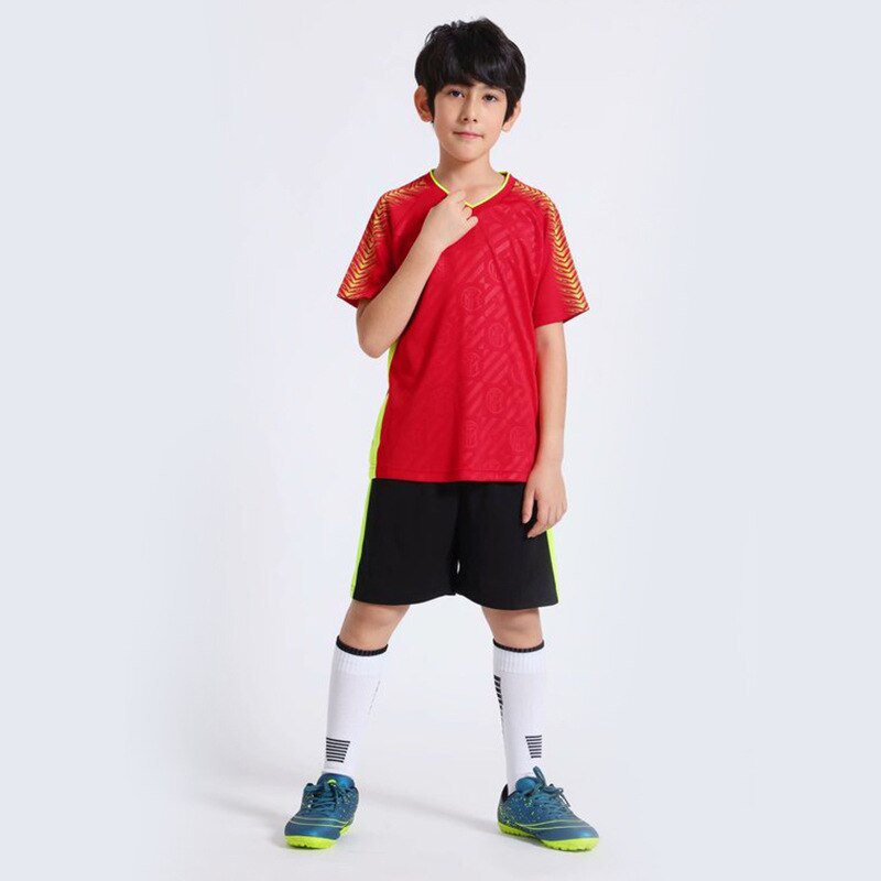 Kids Football Jersey Suit Quick Drying Sports red Set