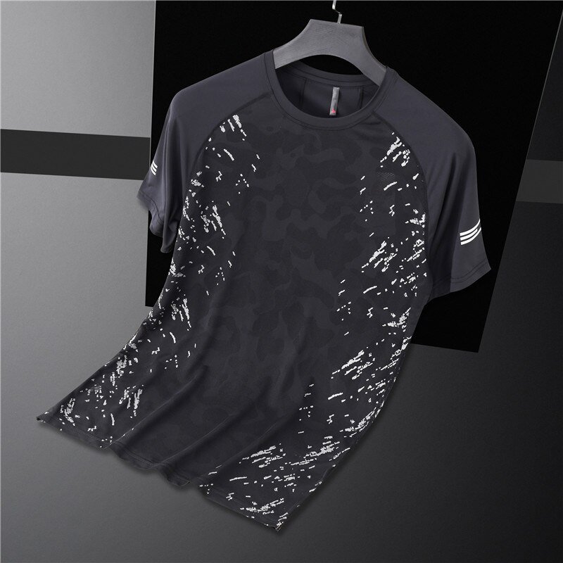 Men Short Sleeve Sport T-shirts Breathable Quick Dry black Casual Running Shirts