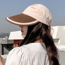 Women Straw Foldable Beach Bucket Hat Wide Brim Sun Protection beige Sunshade