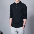 Men Tees Fashion Stand Collar Long-sleeved Linen Cotton black Shirt