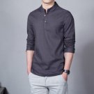 Men Tees Fashion Stand Collar Long-sleeved Linen Cotton Dark gray Shirt