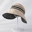 Women Sunscreen Foldable Empty Top Outdoor Sun Hat beige Beach Cap