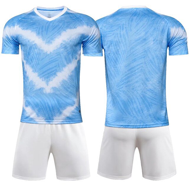 Football Jersey Men Soccer Sets Short Sleeve Sportswear blue Soccer Sets