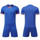 Men Football Jersey Shorts Sets Quick Dry Breathable Sport Turn-down blue Tracksuit