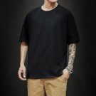 Men T Shirt Oversized Five Half Short Sleeve Casual Cotton Black T Shirt