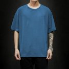 Men T Shirt Oversized Five Half Short Sleeve Casual Cotton Blue T Shirt