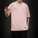 Men T Shirt Oversized Five Half Short Sleeve Casual Cotton Pink T Shirt