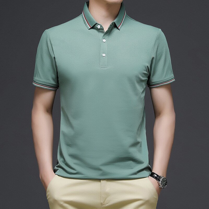 Men Polo Shirt Cotton Short Sleeve Summer Fashion Green T-Shirt