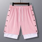 Side Button Shorts Men Breathable Sport Casual Double Layer pink Shorts