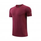 Men Running T-shirt Breathable Football Sports Short Sleeve Wine Red Shirt