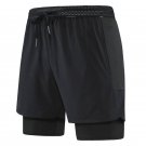 Men Running Quick Dry Shorts Double Deck Sport Black Shorts