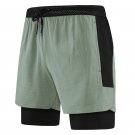Men Running Quick Dry Shorts Double Deck Sport Dark Green Shorts