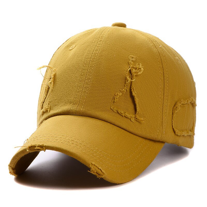 Trendy Hip Hop Worn Hole Face Cap Yellow Men Women Cap