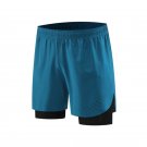 Men Double-Deck Quick Dry Sport Breathable blue Basketball Shorts