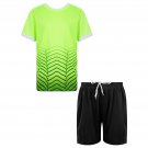 Kids Boys Girls Football Sport Suit Short Sleeve Breathable Fluorescent Green Soccer Set