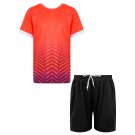 Kids Boys Girls Football Sport Suit Short Sleeve Breathable Orange Soccer Set