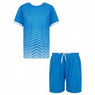 Kids Boys Girls Football Sport Suit Short Sleeve Breathable Sky Blue Soccer Set