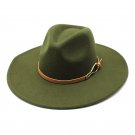 Women Big Wide Brim 9.5cm Felted Jazz Hat Winter Dress Cap sombreros Cap Army Green