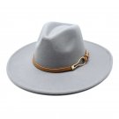 Women Big Wide Brim 9.5cm Felted Jazz Hat Winter Dress Cap sombreros Cap Gray