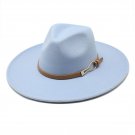 Women Big Wide Brim 9.5cm Felted Jazz Hat Winter Dress Cap sombreros Cap Sky blue