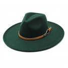 Women Big Wide Brim 9.5cm Felted Jazz Hat Winter Dress Cap sombreros Cap Dark green