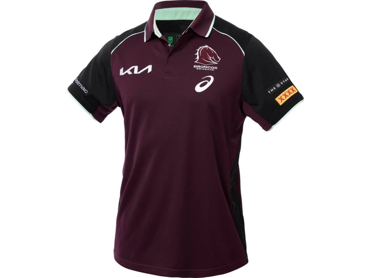 Brisbane Broncos Mens Maroon Training Rugby Polo 2025