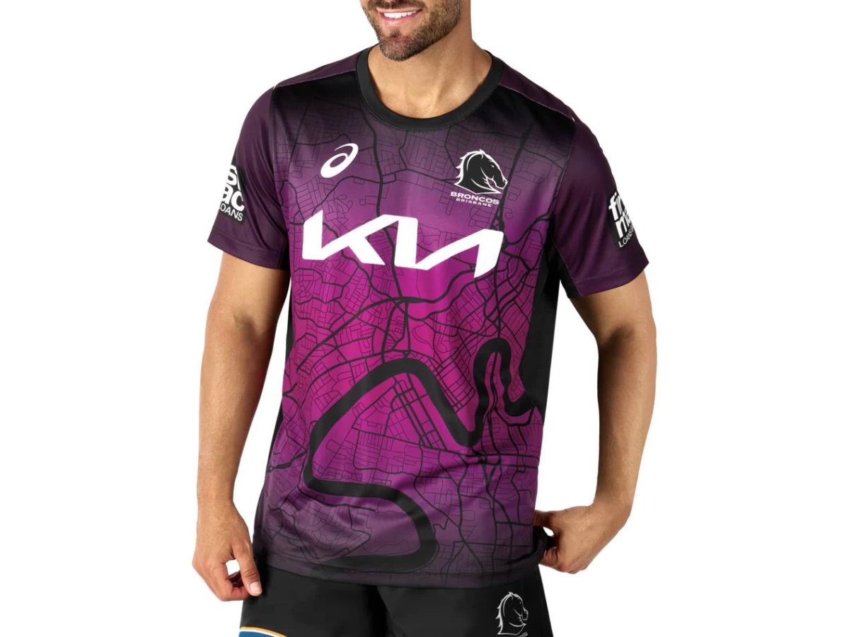 Brisbane Broncos Mens BLack Training Rugby Tee 2024