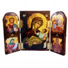 Greek Orthodox Handmade Triptych Icon of Virgin Mary Jesus Christ Saint George