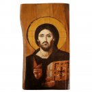 Handmade Greek Orthodox Icon of Jesus Christ on Natural Wood