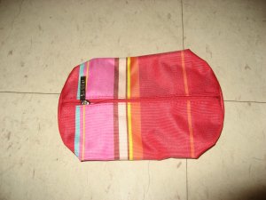 Clinique Red Striped makeup bag