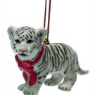 Northern Rose Christmas Ornament White Tiger With Red Bow  R307