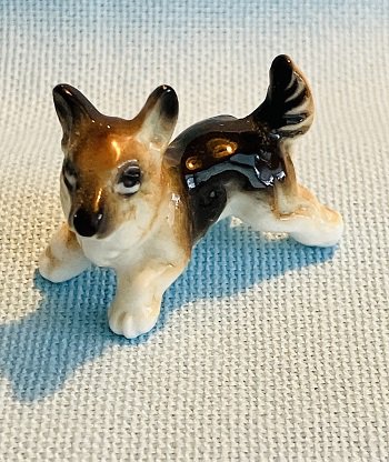 German Shepherd Puppy - Dollhouse Miniature Bone China