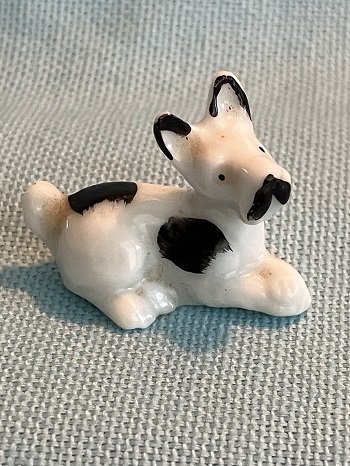 Bull Terrier Lying Down Puppy Dog - Dollhouse Miniature Bone China